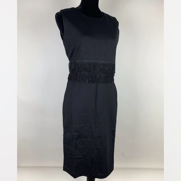 Carmen Marc Valvo NWT Fringe Black Sheath Dress 8 Rayon Nylon Spandex Lined - Picture 3 of 5